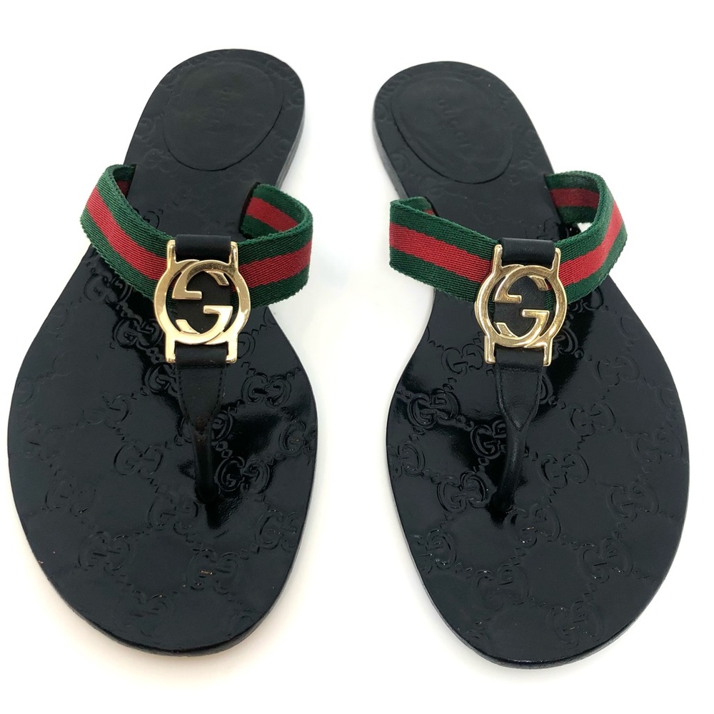 Gucci GG logo stripe web thong sandals flip flops 39.5